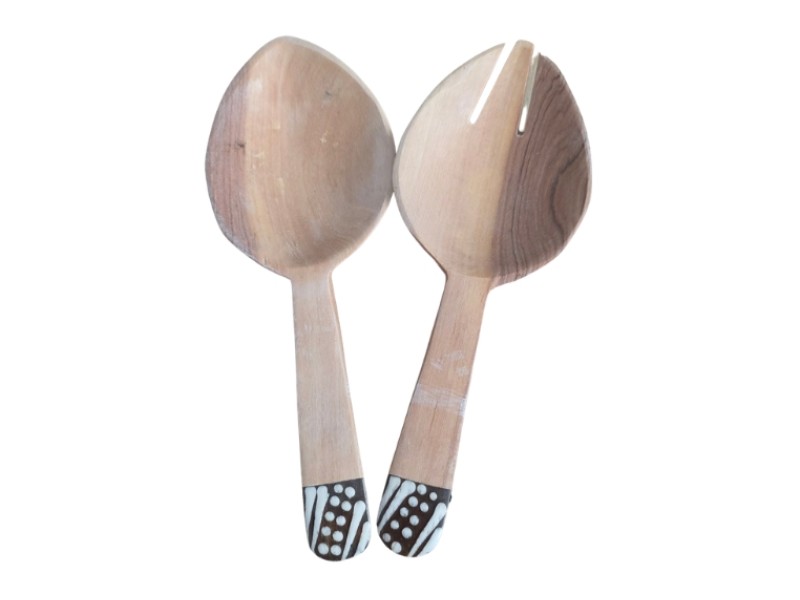 Wooden Spots and stripes salad server